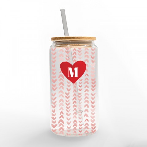 Chevron Heart Monogram Personalized 3 x 5.8 Glass Can Cup