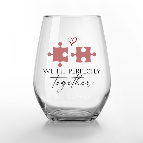 We Fit Perfectly Personalized 3.25 x 4.25 Printed Stemless Wine Glass