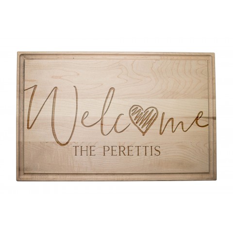 Welcome Heart Personalized 17 x 11 Maple Cutting Board