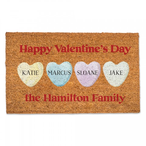 Candy Heart Family Personalized 30 x 18 Door Mat