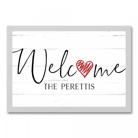 Welcome Heart Personalized 19.63 x 13.63 White Framed Canvas