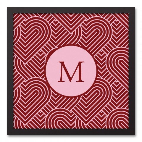 Linework Heart Monogram Personalized 17.73 x 17.73 Black Framed Canvas