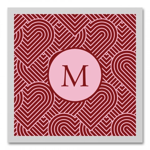 Linework Heart Monogram Personalized 17.63 x 17.63 White Framed Canvas