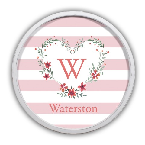 Floral Heart Monogram Personalized 20 x 20 Round White Framed Print