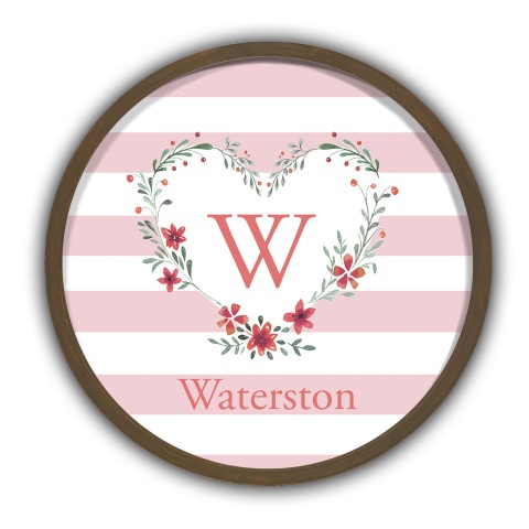 Floral Heart Monogram Personalized 20 x 20 Round Brown Framed Print