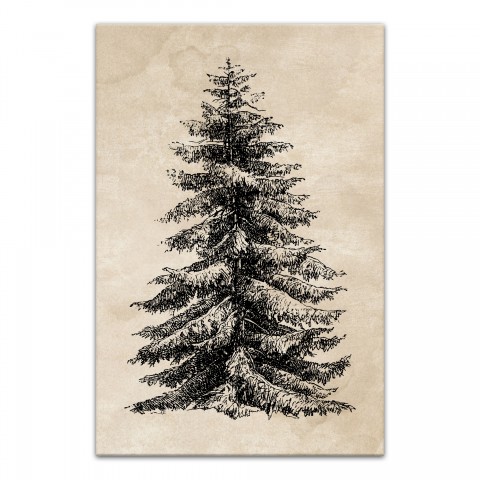 Woodcut Pine Tree 16 x 24 Canvas Wall Art