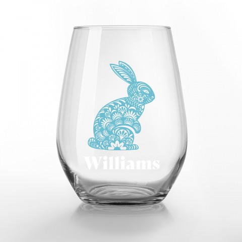 Scandinavian Bunny Personalized 3.25 x 4.25 Printed Stemless Wine Glass