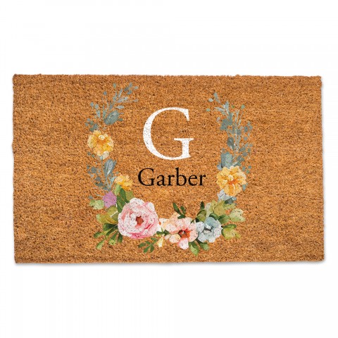 Floral Monogram Personalized 30 x 18 Door Mat