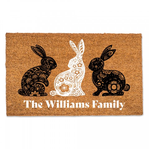Scandinavian Bunny Trio Personalized 30 x 18 Door Mat