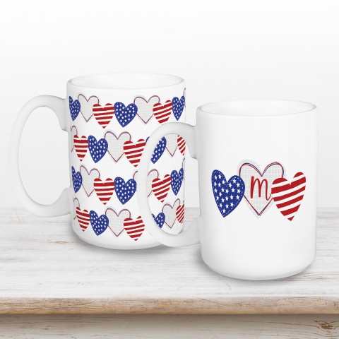 Patriotic Heart Pattern Monogram Personalized Drinkware Set