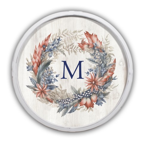 Red White and Blue Florals Monogram Personalized 20 x 20 Round White Framed Print