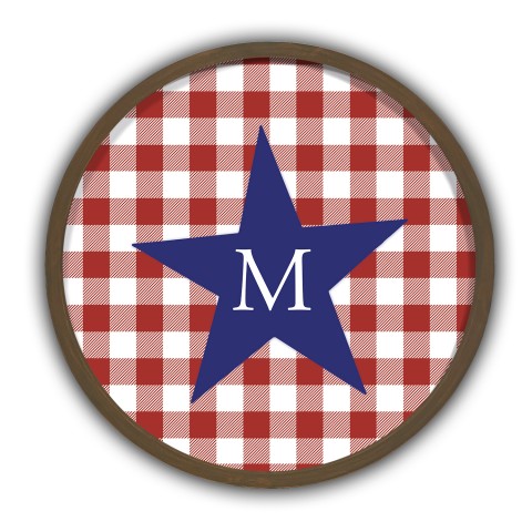 Red Buffalo Check Monogram Personalized 20 x 20 Round Brown Framed Print