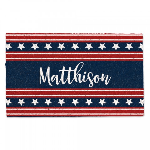 Stars and Stripes Family Name Personalized 30 x 18 Door Mat