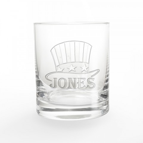 Patriotic Top Hat Personalized 3 x 3.5 Whiskey Glass