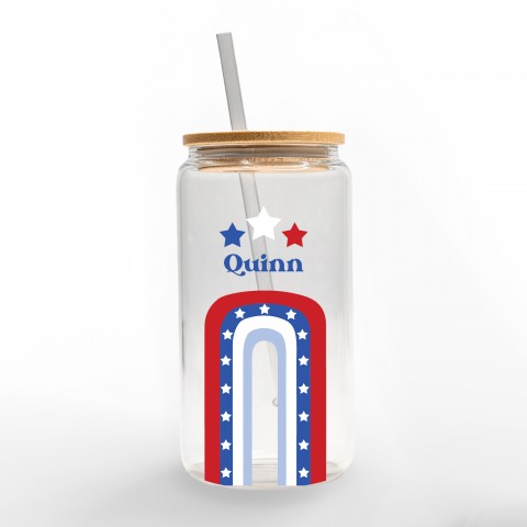 Retro Patriotic Rainbow Personalized 3 x 5.8 Glass Can Cup