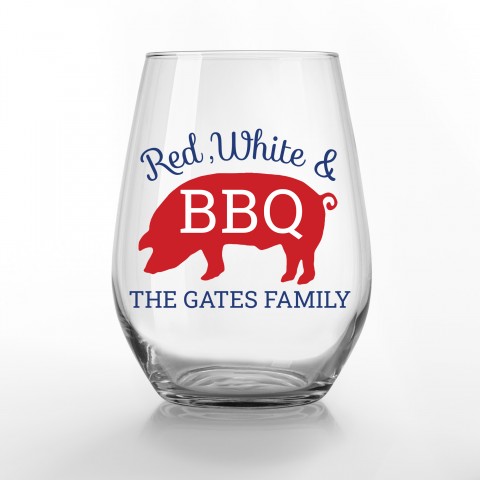 Red White and BBQ Personalized 3.25 x 4.25 Printed Stemless Wine Glass