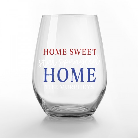 Home Sweet Star-Spangled Home Personalized 3.25 x 4.25 Printed Stemless Wine Glass