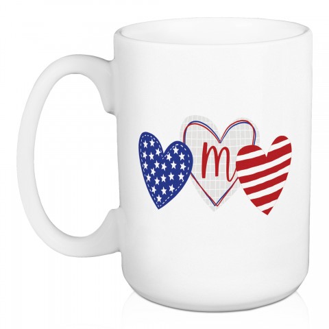 Patriotic Heart Pattern Monogram Personalized 5 x 4.62 Mug