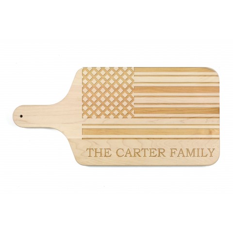 Family American Flag Personalized 17 x 8 Maple Paddle Cutting Board