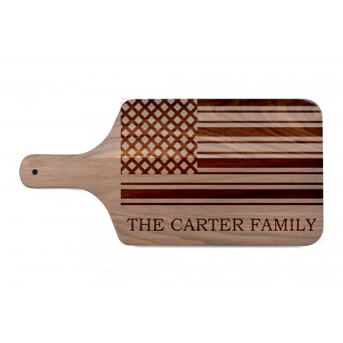 Family American Flag Personalized 17 x 8 Walnut Paddle Cutting Board
