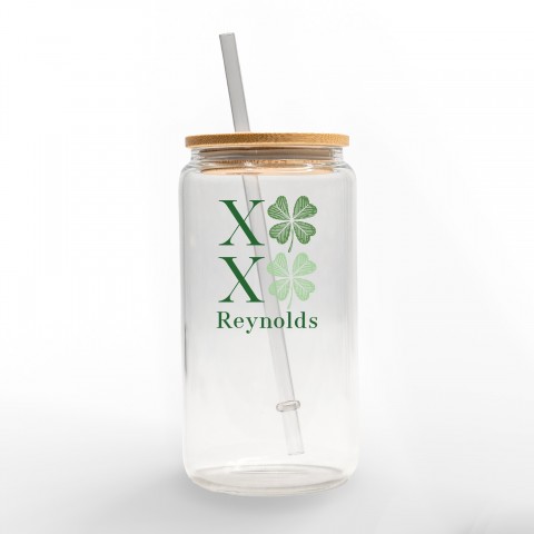 XOXO Clovers Personalized 3 x 5.8 Glass Can Cup
