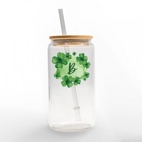 Clover Wreath Monogram Personalized 3 x 5.8 Glass Can Cup