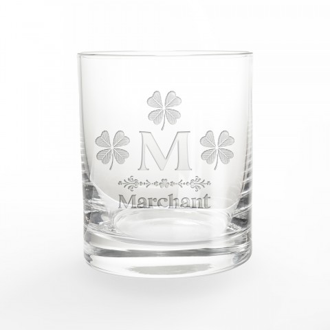 Many Clover Monogram Personalized 3 x 3.5 Whiskey Glass