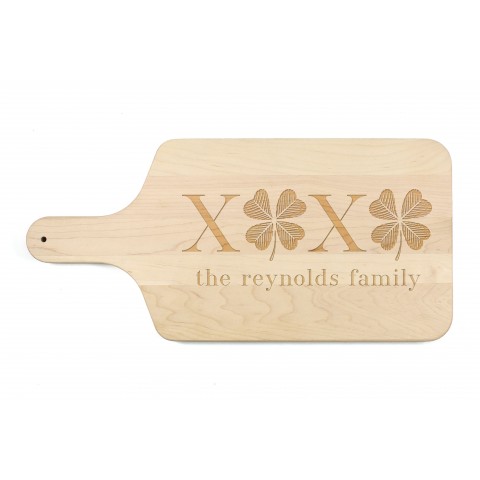 XOXO Clovers Personalized 17 x 8 Maple Paddle Cutting Board