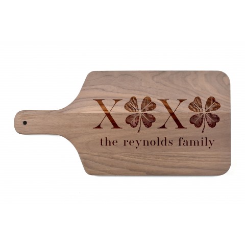 XOXO Clovers Personalized 17 x 8 Walnut Paddle Cutting Board