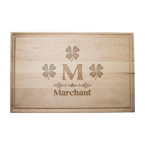 Many Clover Monogram Personalized 17 x 11 Maple Cutting Board