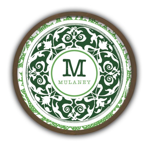 Boho Green Medallion Monogram Personalized 20 x 20 Round Brown Framed Print