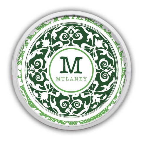 Boho Green Medallion Monogram Personalized 20 x 20 Round White Framed Print