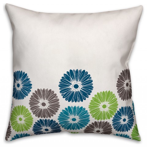 Blue and Green Floral  Outdoor Throw Pillow