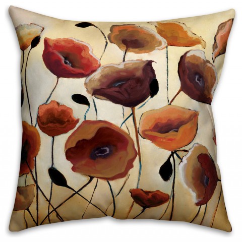 Dark Autumnal Poppies  Outdoor Throw Pillow