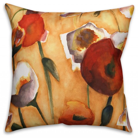 Light Autumnal Poppies  Outdoor Throw Pillow