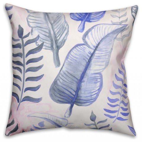 Blue Tropical Leaves  Outdoor Throw Pillow
