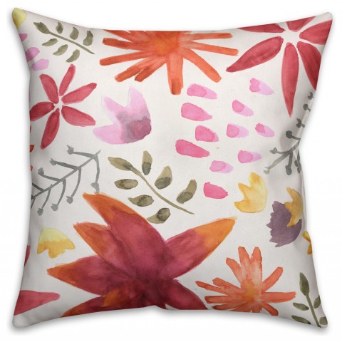 Stylized Floral  Outdoor Throw Pillow