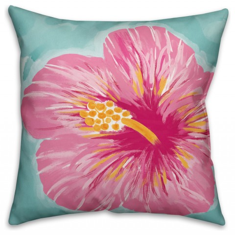 Tropical Hibiscus  Outdoor Throw Pillow
