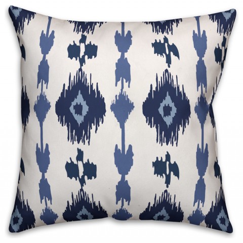 Navy Ikat  Outdoor Throw Pillow