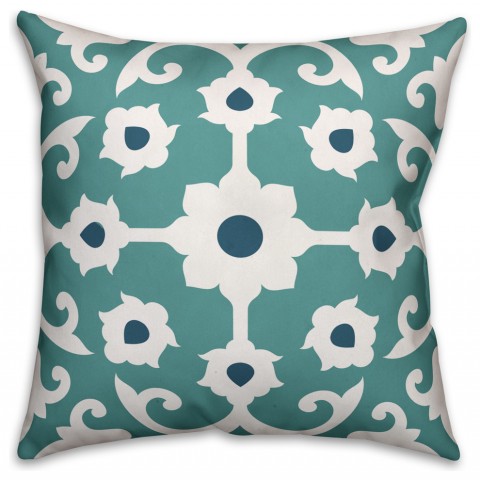 Blue Floral Print  Outdoor Throw Pillow