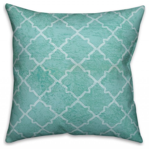 Teal Quatrefoil  Outdoor Throw Pillow