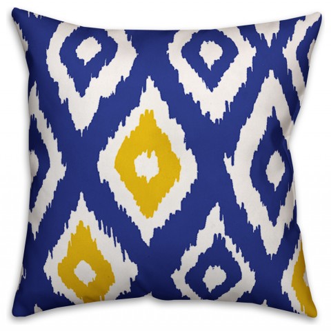 Blue and Yellow Ikat  Outdoor Throw Pillow