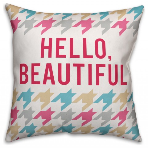 Hello Beautiful Houndstooth  Outdoor Throw Pillow