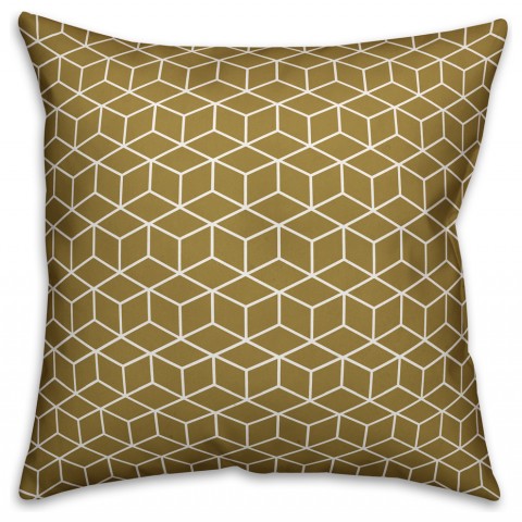 Gold Cubic Pattern  Outdoor Throw Pillow