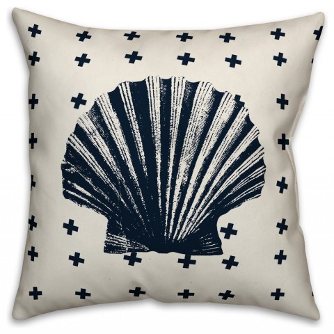 Nautical Navy Shell   Outdoor Coastal Throw Pillow