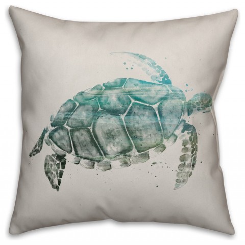 Watercolor Sea Turtle  Outdoor Coastal Throw Pillow