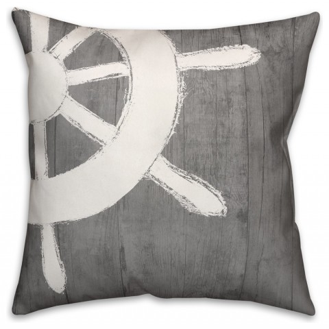 Woodgrain Captian's Wheel  Outdoor Nautical  Pillow