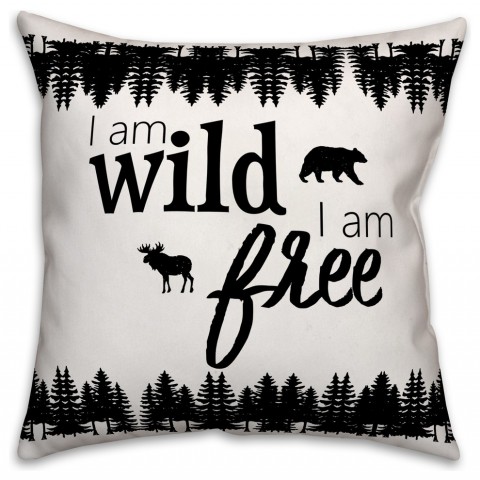 Black and White Wild and Free Forest  Outdoor Throw Pillow