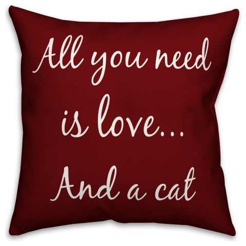 All You Need Is Love and a Cat Red  Outdoor Throw Pillow
