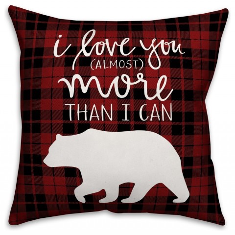 Red and Black Buffalo Plaid Bear  Outdoor Throw Pillow